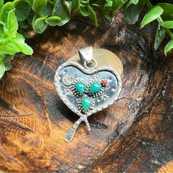 925 Sterling Silver Heart Snake Cactus Pendant Southwest Desert Boho - Picture 3 of 14
